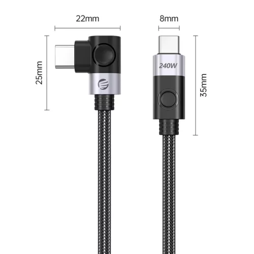 Orico CW240 USB-C–USB-C PD 240 W-os, 1 m-es derékszögű kábel, fekete