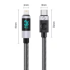 Orico LDC2L USB-C–Lightning PD adat- és töltőkábel LED kijelzővel, 29 W, 1,5 m, fekete