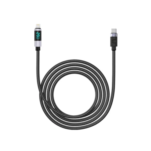 Orico LDC2L USB-C–Lightning PD adat- és töltőkábel LED kijelzővel, 29 W, 1,5 m, fekete