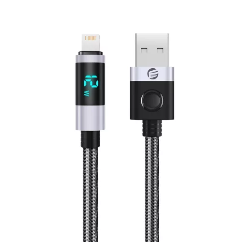 Orico LDA2L USB-A–Lightning kábel LED-kijelzővel, 12 W, 0,5 m, fekete-ezüst