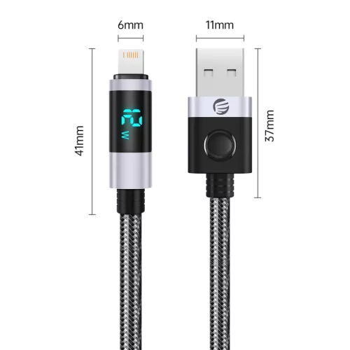 Orico LDA2L USB-A–Lightning kábel LED-kijelzővel, 12 W, 0,5 m, fekete-ezüst