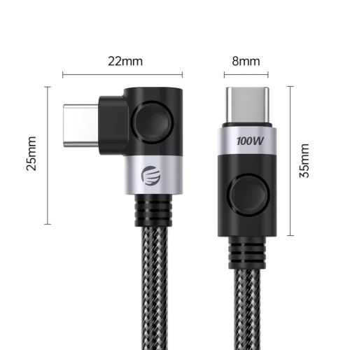 Orico C2CW USB-C–USB-C PD gyorstöltő kábel derékszögű csatlakozóval, fekete, 1 m