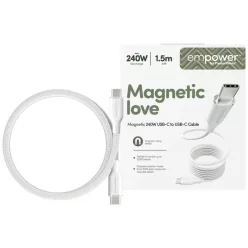   Empower by PanzerGlass Magnetic 240 W USB-C–USB-C kábel, 1,5 m, ezüst-fehér