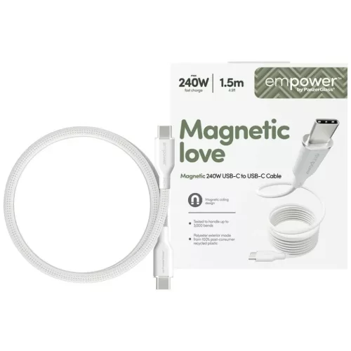 Empower by PanzerGlass Magnetic 240 W USB-C–USB-C kábel, 1,5 m, ezüst-fehér