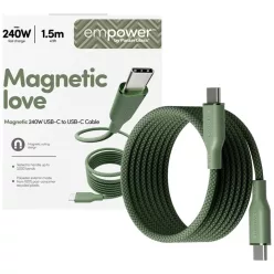   PanzerGlass Empower Racing mágneses USB-C–USB-C kábel, 240 W, 1,5 m, zöld