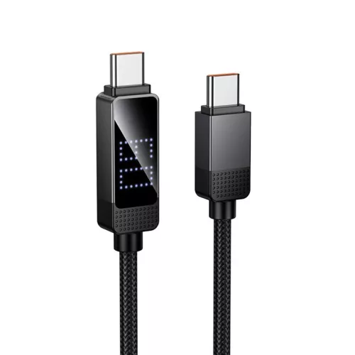 Hoco U154 USB-C – USB-C kábel LCD kijelzővel, 1 m, fekete