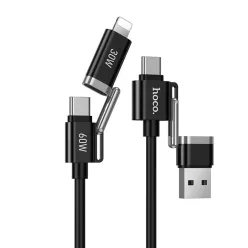   Hoco U155 4 az 1-ben USB-A/USB-C–USB-C/Lightning kábel 3 A 60 W 1,2 m fekete