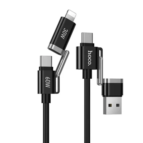 Hoco U155 4 az 1-ben USB-A/USB-C–USB-C/Lightning kábel 3 A 60 W 1,2 m fekete