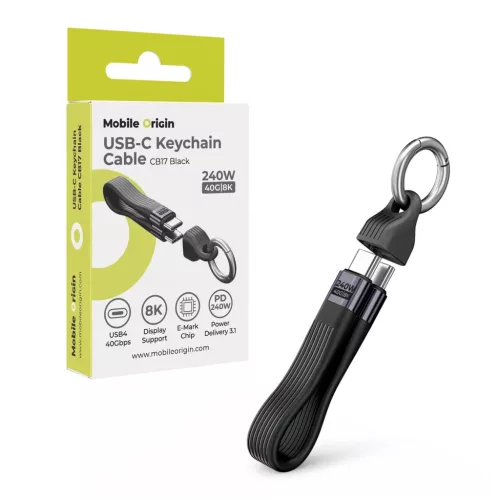 Mobile Origin CB17 fekete 240 W-os USB-C kulcstartó kábel