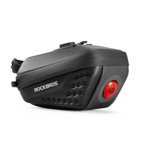 Rockbros C59 keményhéjú nyeregtáska 250 mAh-s hátsó lámpával – fekete