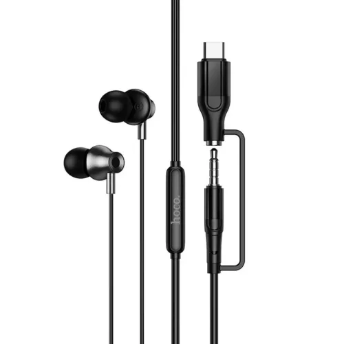 Vezetékes fülhallgató mikrofonnal, 3,5 mm-es csatlakozóval / USB-C csatlakozóval Hoco M119A fekete
