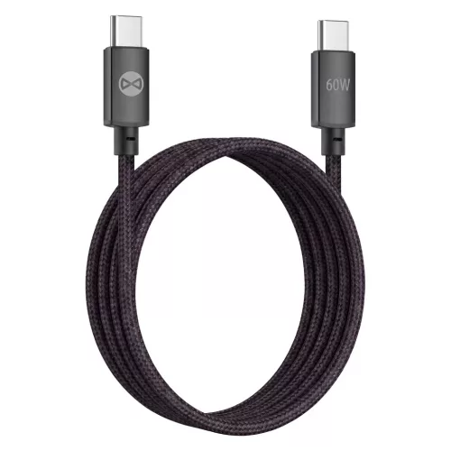 Forever Vibe USB-C–USB-C kábel, 1 m, 60 W, sötétszürke