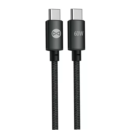 Forever Vibe USB-C–USB-C kábel, 1 m, 60 W, sötétszürke