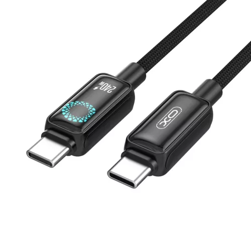 XO NB-Q312B USB-C – USB-C kábel 2,0 m 240 W fekete LED-del