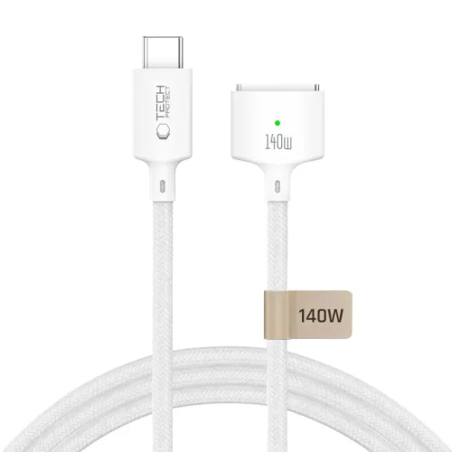 Tech-Protect MMC01 Ultraboost mágneses USB-C–MagSafe 3 MacBook töltőkábel 140 W 300 cm fehér