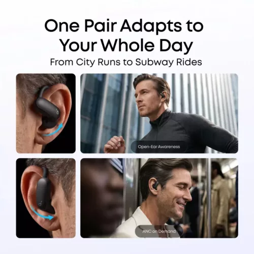 Anker SoundCore AeroFit 2 Pro vezeték nélküli nyitott fülhallgató, fekete A3875G11