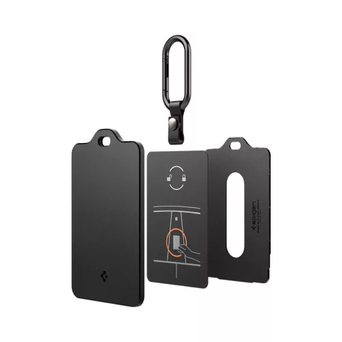 Tesla kulcskártyához fehér / fekete Spigen 2 db-os kártyatartó tok karabinerekkel és védőfóliákkal (ACP11405)