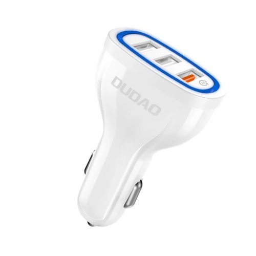 Dudao univerzális autós töltő 3xUSB gyorstöltéssel 3.0 QC3.0 2.4A 18W fehér
