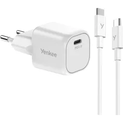   Yenkee VOLT YAC G35WH 35W GaN hálózati töltő szett USB-C/USB-C kábellel, fehér