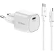 Yenkee VOLT YAC G35WH 35W GaN hálózati töltő szett USB-C/USB-C kábellel, fehér