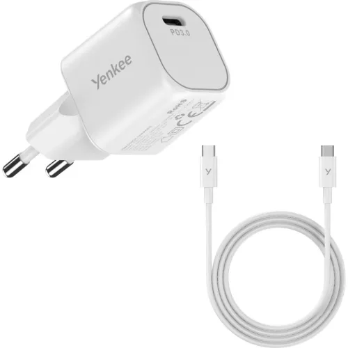 Yenkee VOLT YAC G35WH 35W GaN hálózati töltő szett USB-C/USB-C kábellel, fehér