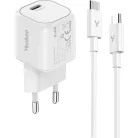 Yenkee VOLT YAC G35WH 35W GaN hálózati töltő szett USB-C/USB-C kábellel, fehér