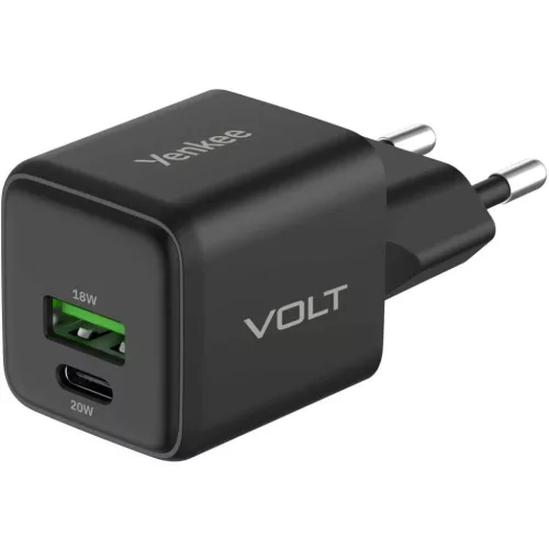 Yenkee YAC G38 VOLT GaN USB-C és USB-A hálózati töltő 20 W fekete