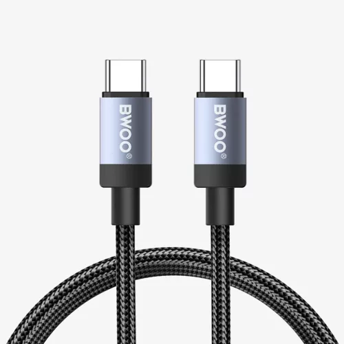 BWOO BO-X401CC fonott USB-C–USB-C kábel, 1 m, 65 W, fekete