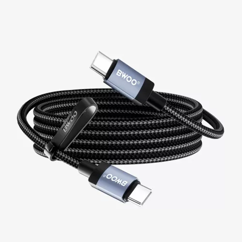 BWOO BO-X401CC fonott USB-C–USB-C kábel, 1 m, 65 W, fekete
