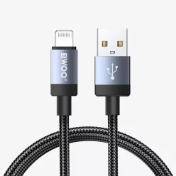   BWOO BO-X401L fonott USB-A–Lightning töltő- és adatkábel, 1 m, 3 A, fekete