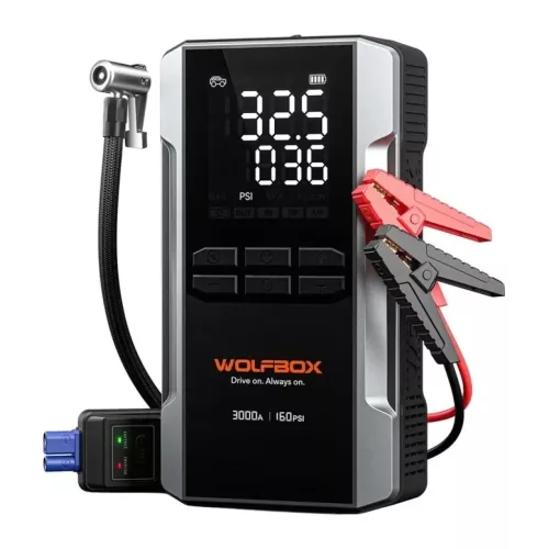 WOLFBOX MegaVolt 16 Air indítóakkumulátor és légkompresszor, 16 000 mAh, 3000 A