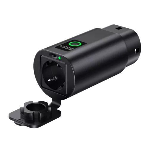 W-V2L-01 V2L Type 2–Schuko adapter, 3500 W, kijelzővel és tokkal, fekete