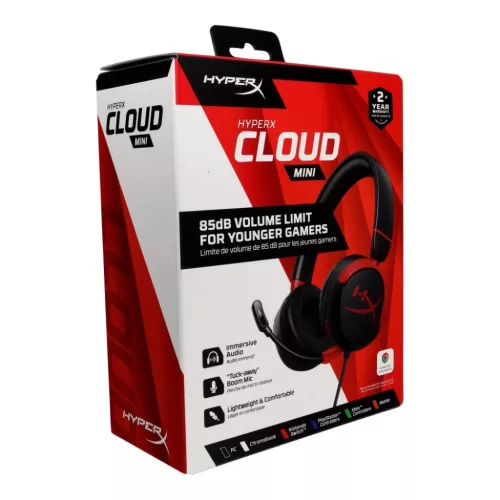 HyperX Cloud Mini Kids vezetékes, mikrofonos gyermek fejhallgató, 3,5 mm-es jack, fekete