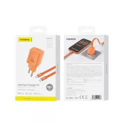   FONENG MAX40-EU GaN PD 60 W-os fali töltő USB-C–USB-C kábellel, narancssárga