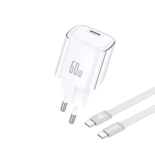 FONENG MAX40-EU GaN PD 60 W-os hálózati töltő USB-C–USB-C kábellel, fehér