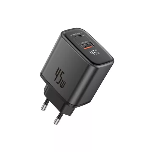 FONENG MAX20-EU kijelzős GaN hálózati töltő, 45W, PD, QC3.0, fekete