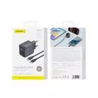 FONENG MAX70-EU GaN PD 45 W-os hálózati töltő TFT-kijelzővel és USB-C–USB-C kábellel, fekete