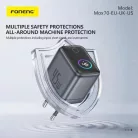 FONENG MAX70-EU GaN PD 45 W-os hálózati töltő TFT-kijelzővel és USB-C–USB-C kábellel, fekete