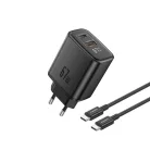 FONENG MAX30-EU kijelzős GaN PD hálózati töltő, 67 W, USB-C–USB-C kábellel, fekete