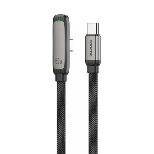 FONENG X127 90°-os USB-C–USB-C kábel, PD 60 W, 1,2 m, fekete