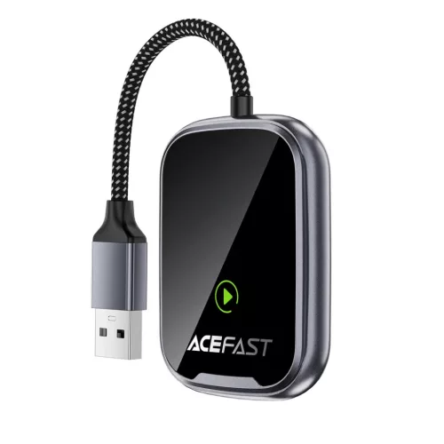 Acefast QC1 vezeték nélküli CarPlay és Android Auto autós adapter, fémes szürke