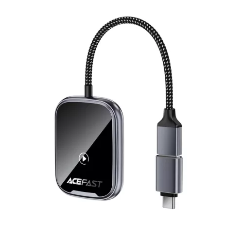 Acefast QC1 vezeték nélküli CarPlay és Android Auto autós adapter, fémes szürke