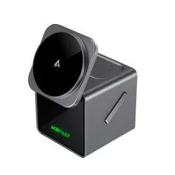   Acefast E34 3 az 1-ben vezeték nélküli töltő beépített USB-C kábellel, szürke