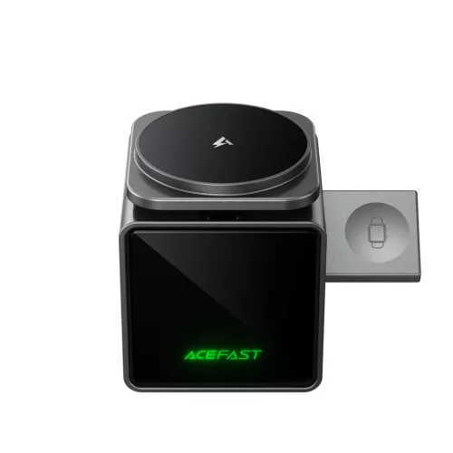 Acefast E34 3 az 1-ben vezeték nélküli töltő beépített USB-C kábellel, szürke