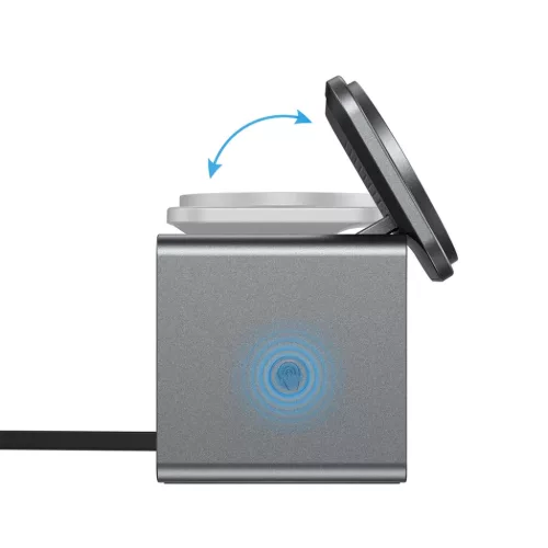 Acefast E34 3 az 1-ben vezeték nélküli töltő beépített USB-C kábellel, szürke