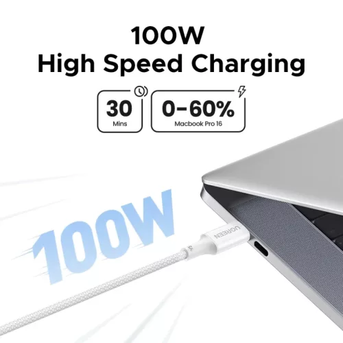 UGREEN L502 (35221) USB-C–USB-C kábel, 100 W, 5 A, 2 m, fehér