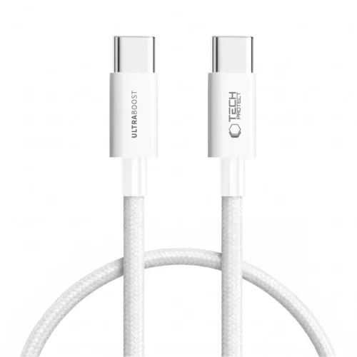 Tech-Protect Ultraboost Lite USB-C–USB-C kábel, 60W, 3A, 50 cm, fehér