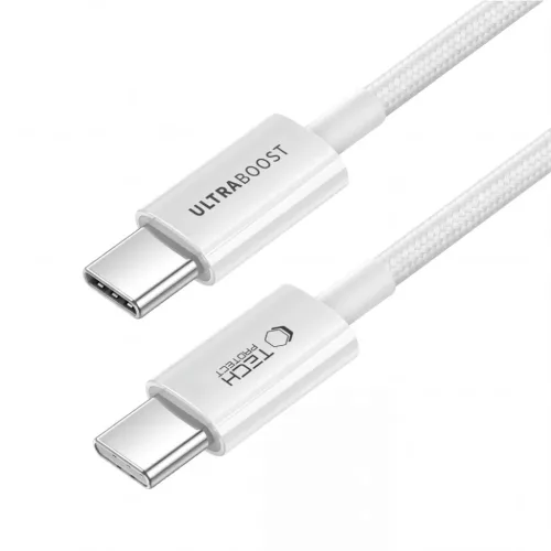 Tech-Protect Ultraboost Lite USB-C–USB-C kábel, 60W, 3A, 50 cm, fehér