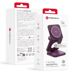   FORCELL AluFold Pro 3 az 1-ben összecsukható vezeték nélküli töltő, Qi2.2, 25 W, bordó