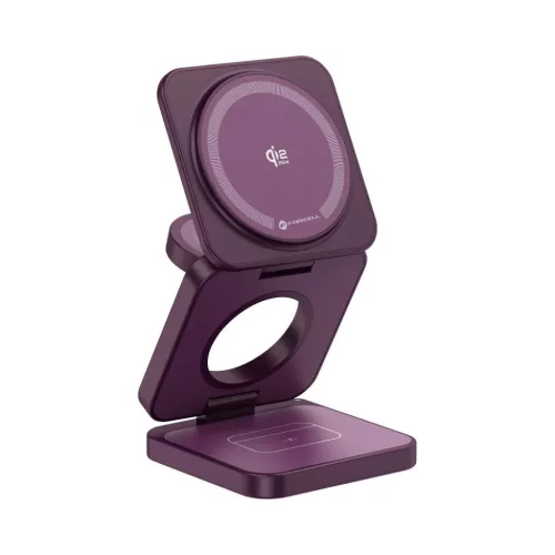 FORCELL AluFold Pro 3 az 1-ben összecsukható vezeték nélküli töltő, Qi2.2, 25 W, bordó